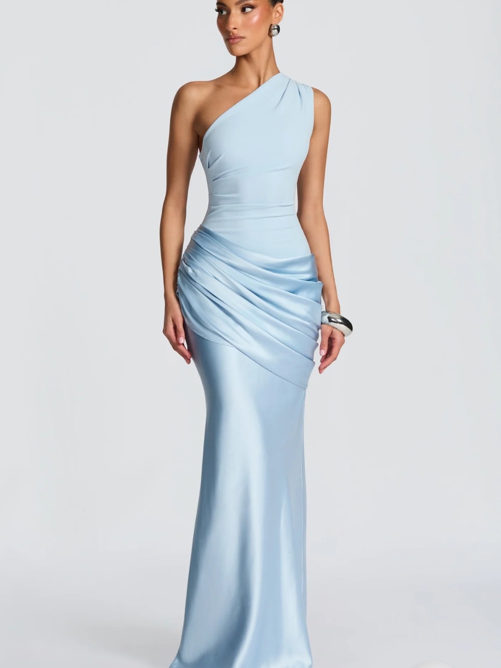 One-Shoulder Light Blue Evening Gown